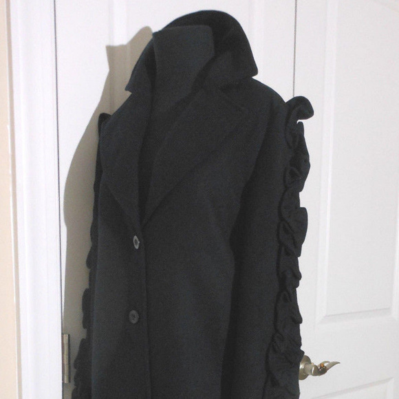 ANTHROPOLOGIE Navy Ruffled Sleeve Coat S NWT $168 - Picture 5 of 8